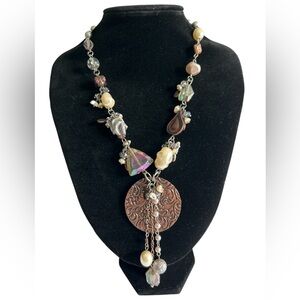 Chico's Etowah Elegant Copper Tone Pendant Multi-Color Beaded Charm Necklace